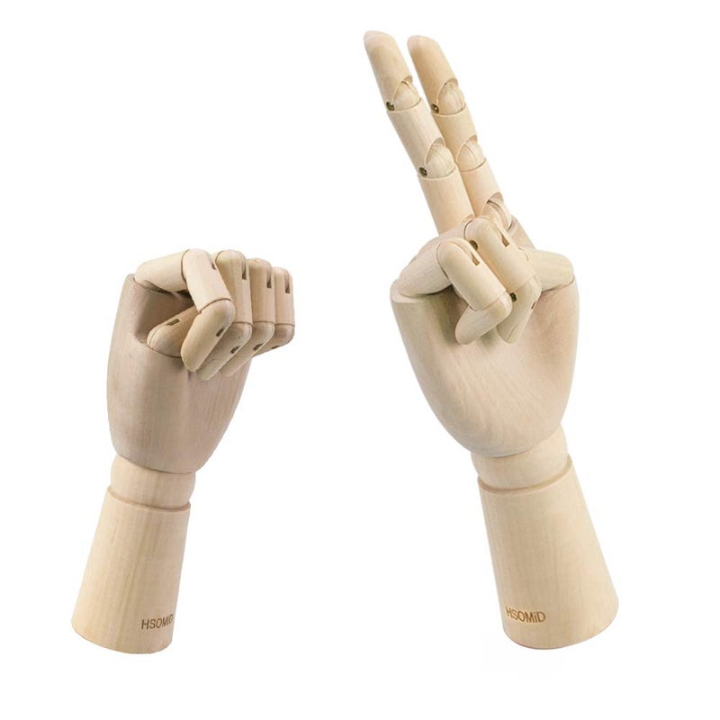 HSOMiD Flexible Wooden Hand Model Moveable Wooden Artists 12 Inches Hand Model for Sketching Drawing Painting Home Office Desk Decoration12 Inch Left and Right Hand 1 Set 12Inch Hands - Image 2